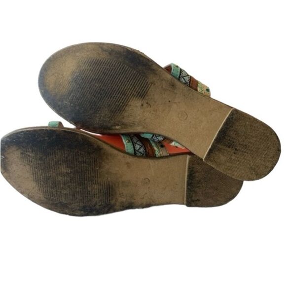 Aloha Island Sz 10M Turquoise Blue Brown Embellished Thong Sandals Slides Shoes - Picture 6 of 8